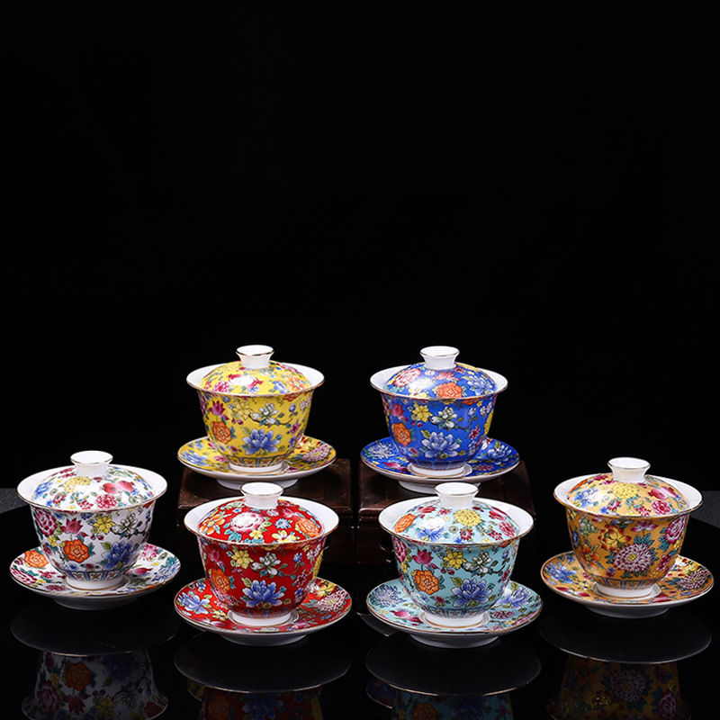Gongfu Tea Set - HMLOVE porcelaine blanche Sancai Gaiwan couleur